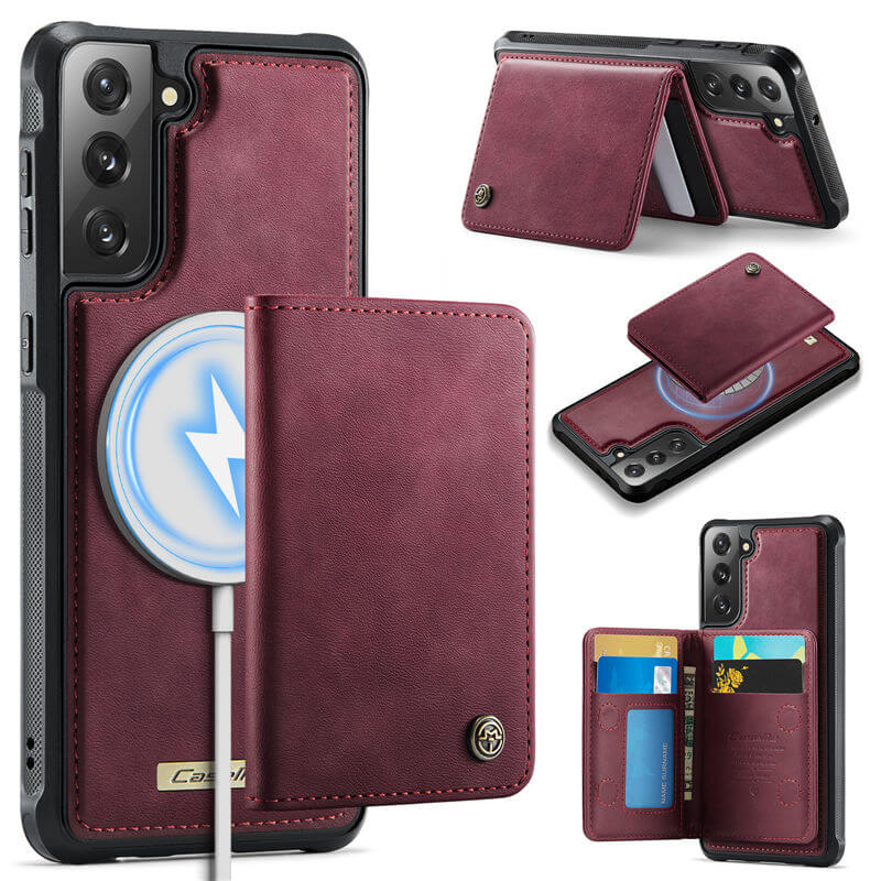 CaseMe Samsung Galaxy S21 FE 2-in-1 Magnetic Wallet Case with RFID Blocking & Wireless Charging - Red