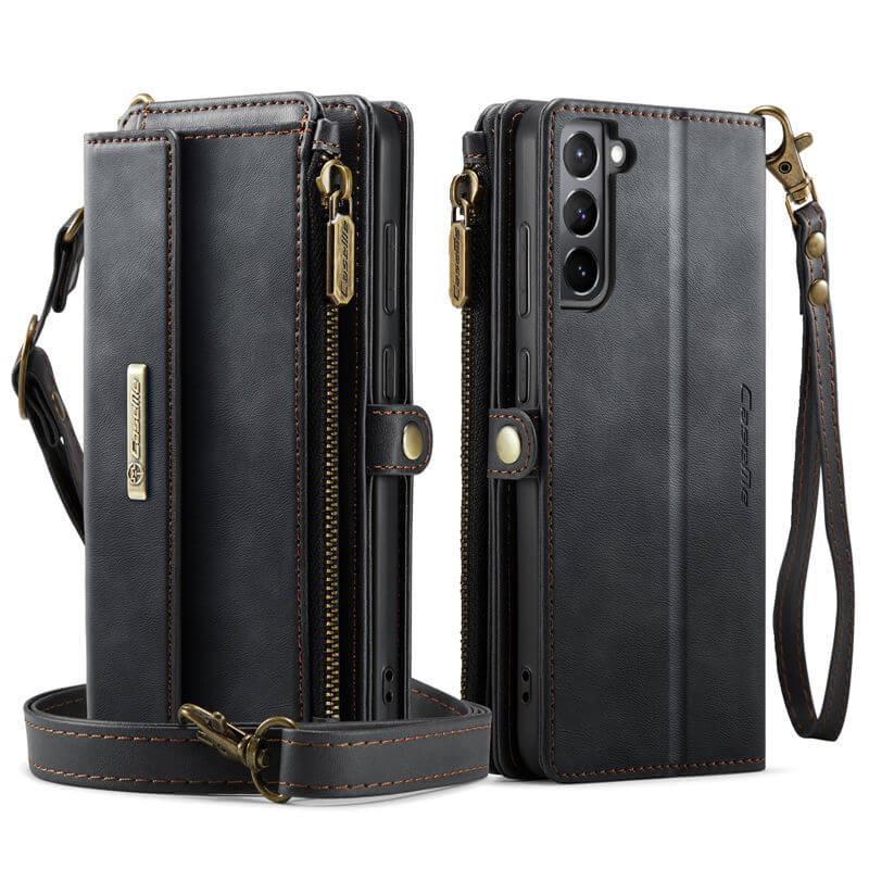CaseMe Samsung Galaxy S21 Wallet Case – RFID Blocking, 9 Card Slots, Crossbody Strap & Wireless Charging