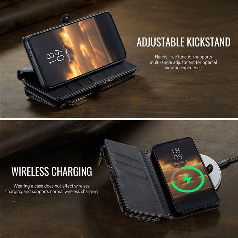 CaseMe Samsung Galaxy S21 Wallet Case – RFID Blocking, 9 Card Slots, Crossbody Strap & Wireless Charging
