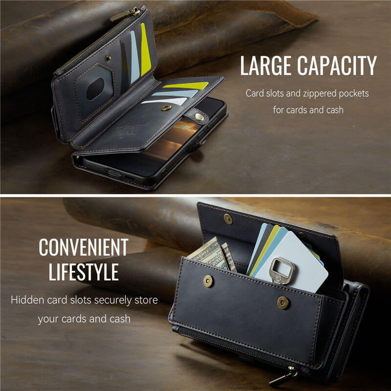 CaseMe Samsung Galaxy S21 Wallet Case – RFID Blocking, 9 Card Slots, Crossbody Strap & Wireless Charging