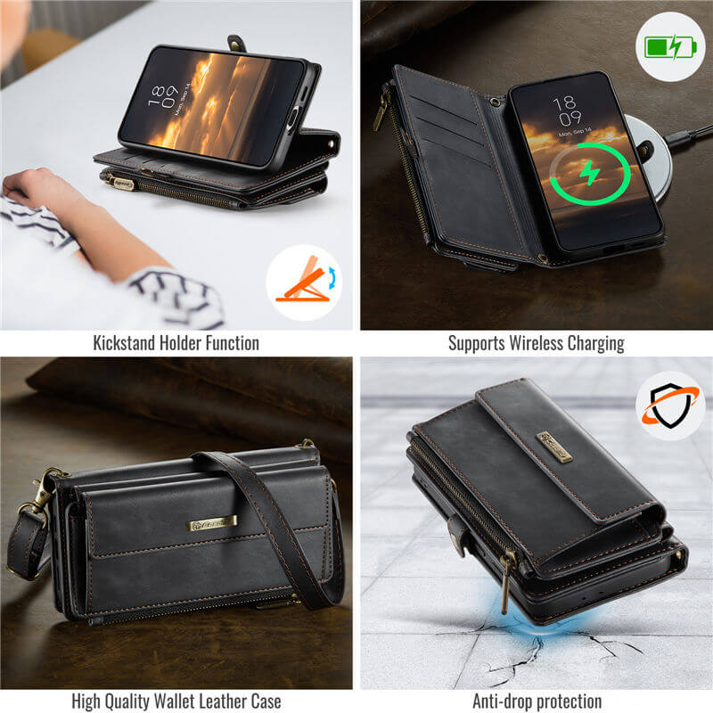 CaseMe Samsung Galaxy S21 Wallet Case – RFID Blocking, 9 Card Slots, Crossbody Strap & Wireless Charging