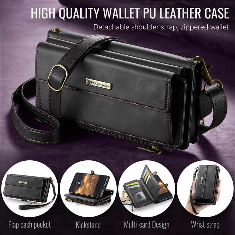 CaseMe Samsung Galaxy S21 Wallet Case – RFID Blocking, 9 Card Slots, Crossbody Strap & Wireless Charging