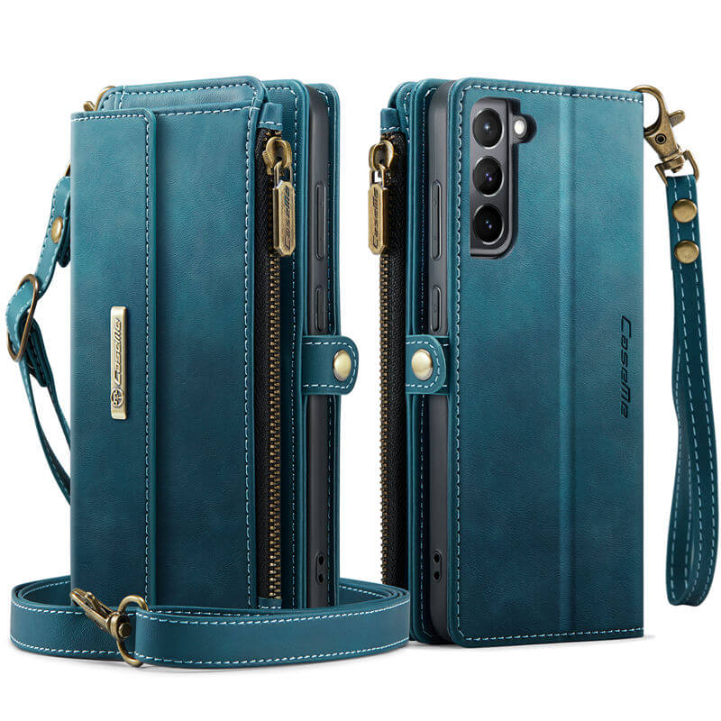 CaseMe Samsung Galaxy S21 Wallet Case – RFID Blocking, 9 Card Slots, Crossbody Strap & Wireless Charging