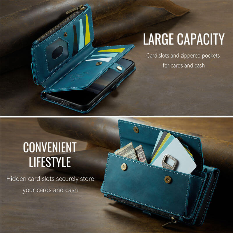 CaseMe Samsung Galaxy S21 Wallet Case – RFID Blocking, 9 Card Slots, Crossbody Strap & Wireless Charging