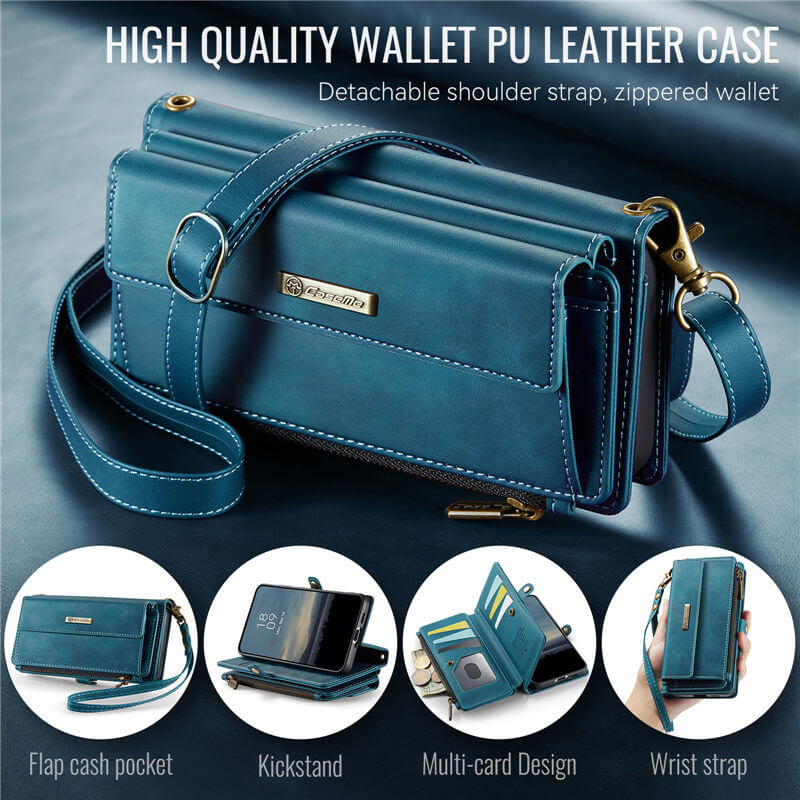 CaseMe Samsung Galaxy S21 Wallet Case – RFID Blocking, 9 Card Slots, Crossbody Strap & Wireless Charging