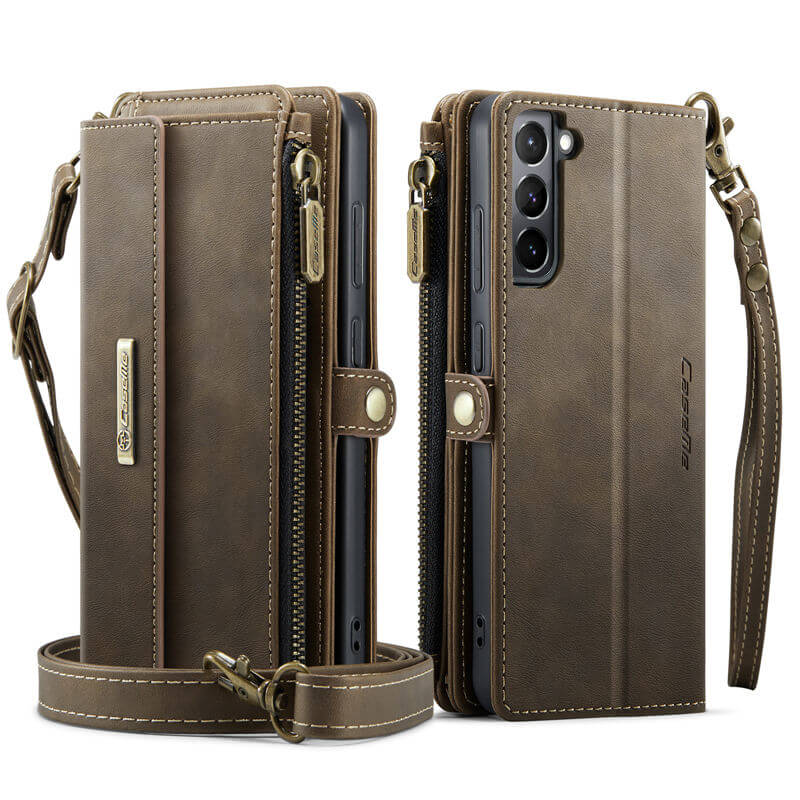 CaseMe Samsung Galaxy S21 Plus Wallet Case – RFID Blocking, 9 Card Slots, Crossbody Strap & Wireless Charging