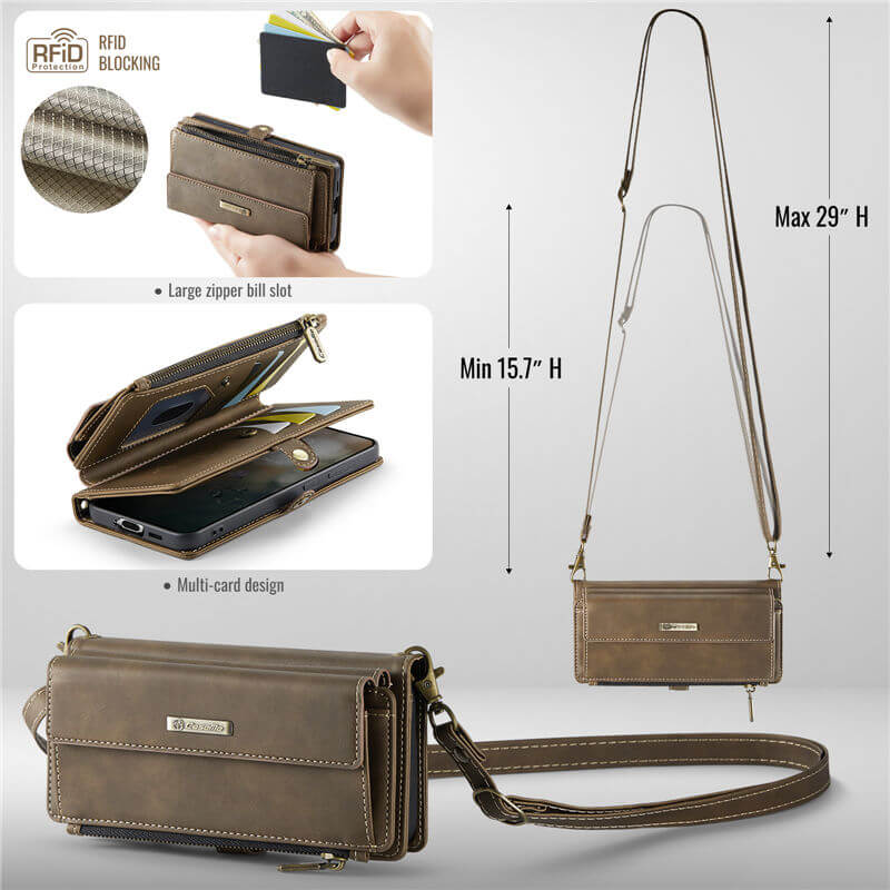 CaseMe Samsung Galaxy S21 Plus Wallet Case – RFID Blocking, 9 Card Slots, Crossbody Strap & Wireless Charging