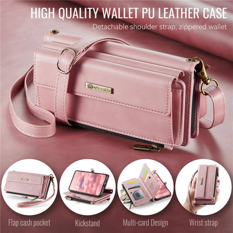 CaseMe Samsung Galaxy S21 Wallet Case – RFID Blocking, 9 Card Slots, Crossbody Strap & Wireless Charging