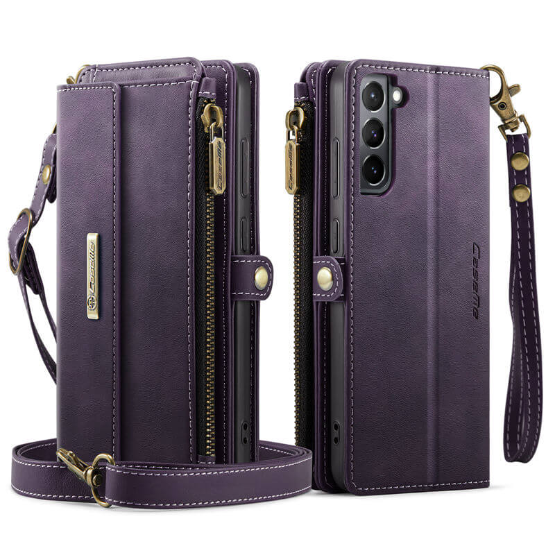 CaseMe Samsung Galaxy S21 Wallet Case – RFID Blocking, 9 Card Slots, Crossbody Strap & Wireless Charging