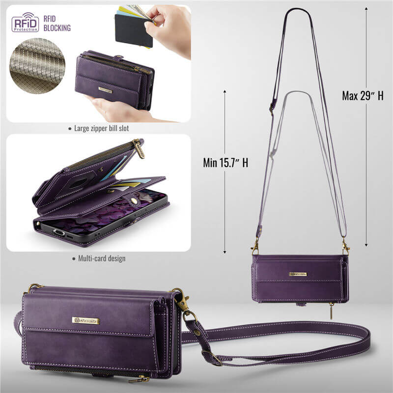 CaseMe Samsung Galaxy S21 Wallet Case – RFID Blocking, 9 Card Slots, Crossbody Strap & Wireless Charging