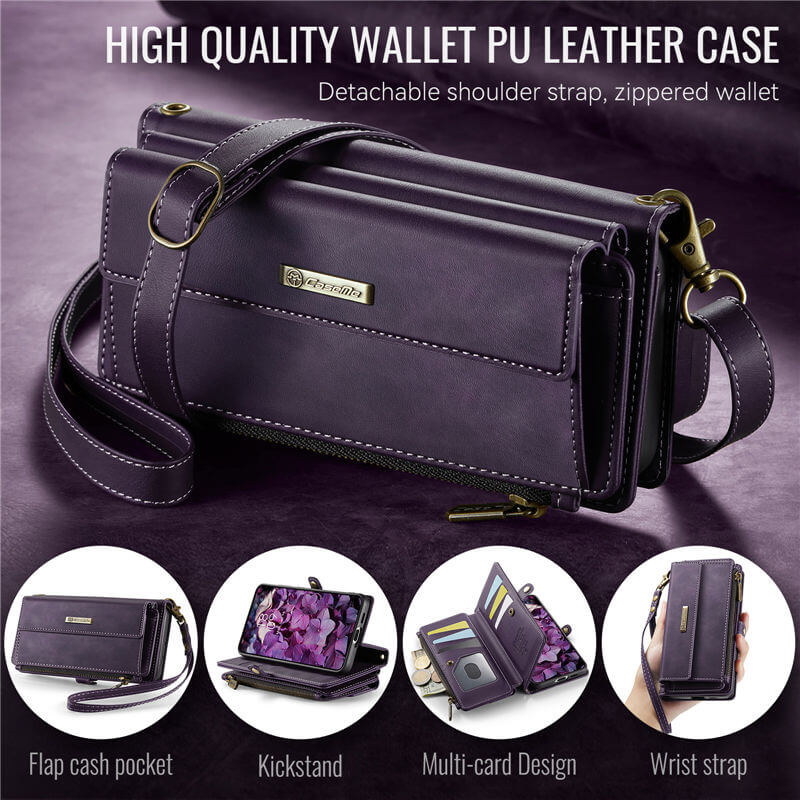 CaseMe Samsung Galaxy S21 Wallet Case – RFID Blocking, 9 Card Slots, Crossbody Strap & Wireless Charging