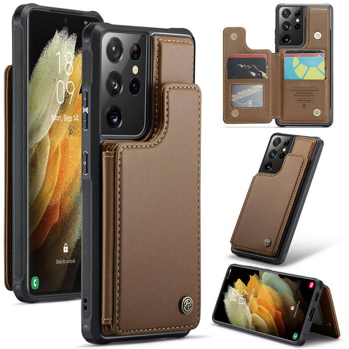 CaseMe Samsung Galaxy S21 Ultra RFID Blocking Card Holder Case Brown - Click Image to Close