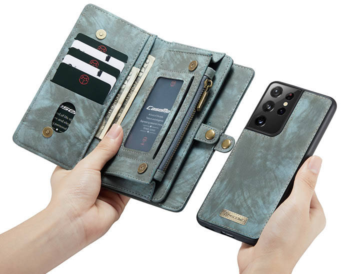 CaseMe Samsung Galaxy S21 Ultra Zipper Wallet Magnetic Detachable 2 in 1 Case