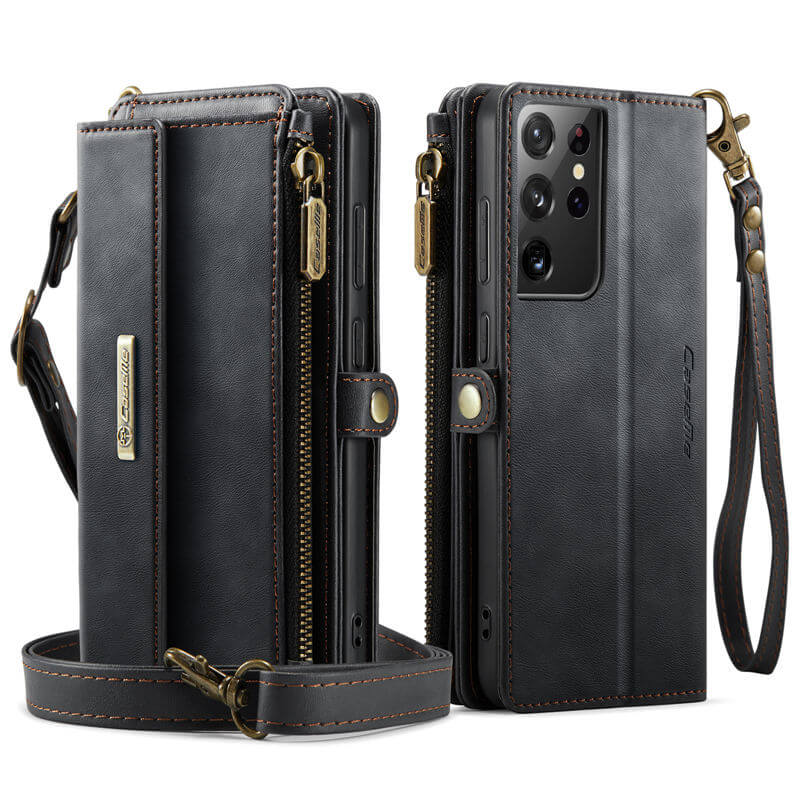 CaseMe Samsung Galaxy S21 Ultra Wallet Case – RFID Blocking, 9 Card Slots, Crossbody Strap & Wireless Charging