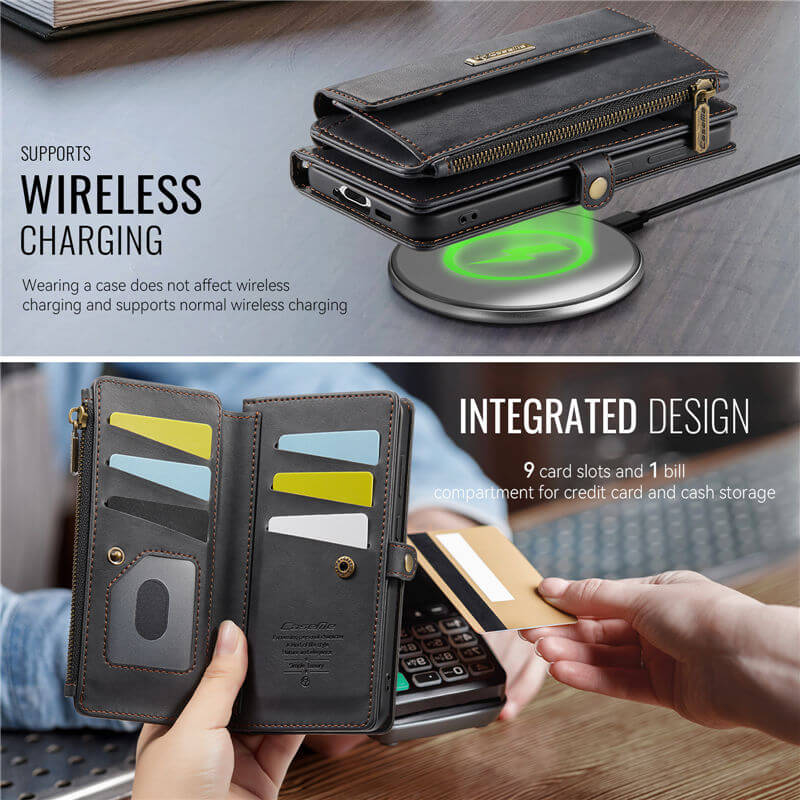 CaseMe Samsung Galaxy S21 Ultra Wallet Case – RFID Blocking, 9 Card Slots, Crossbody Strap & Wireless Charging