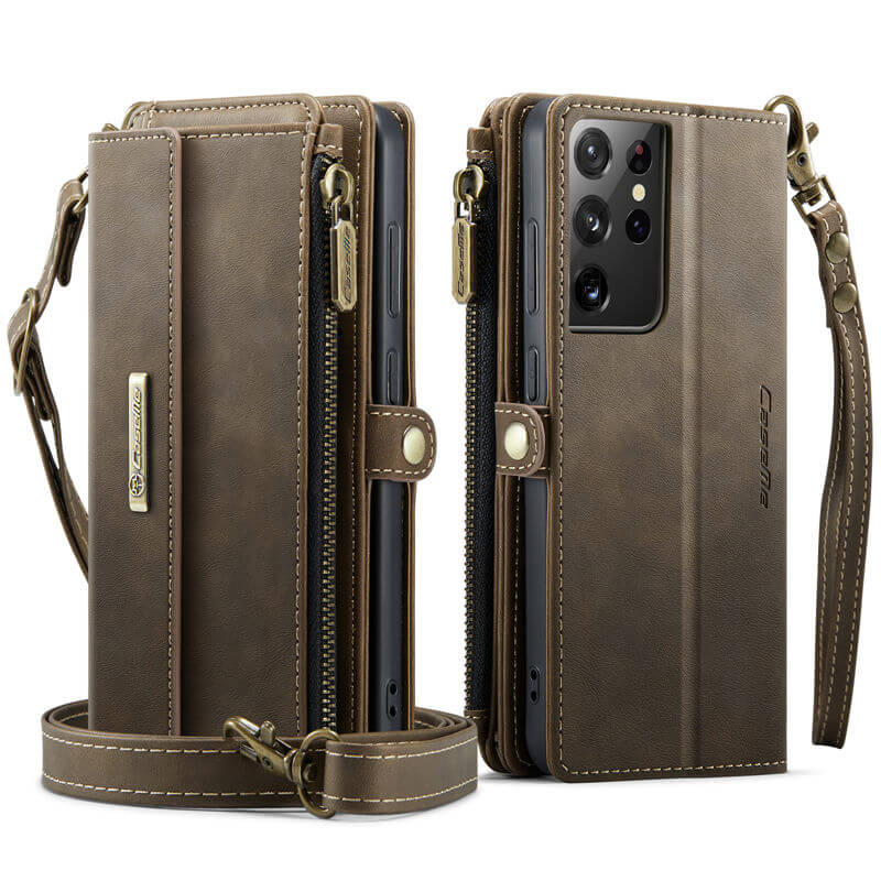 CaseMe Samsung Galaxy S21 Ultra Wallet Case – RFID Blocking, 9 Card Slots, Crossbody Strap & Wireless Charging