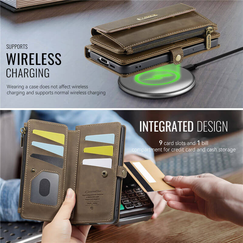 CaseMe Samsung Galaxy S21 Ultra Wallet Case – RFID Blocking, 9 Card Slots, Crossbody Strap & Wireless Charging