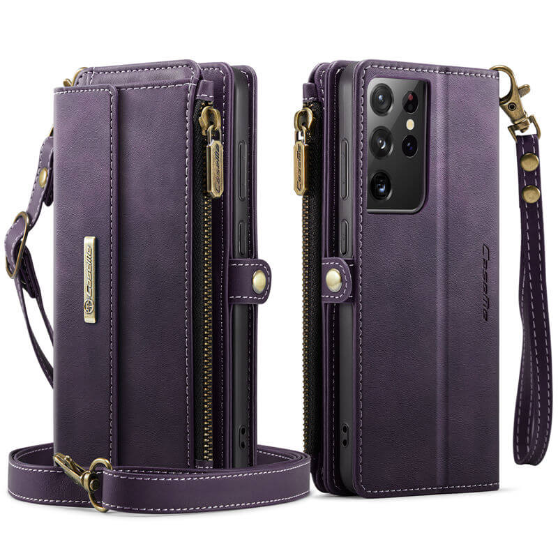 CaseMe Samsung Galaxy S21 Ultra Wallet Case – RFID Blocking, 9 Card Slots, Crossbody Strap & Wireless Charging