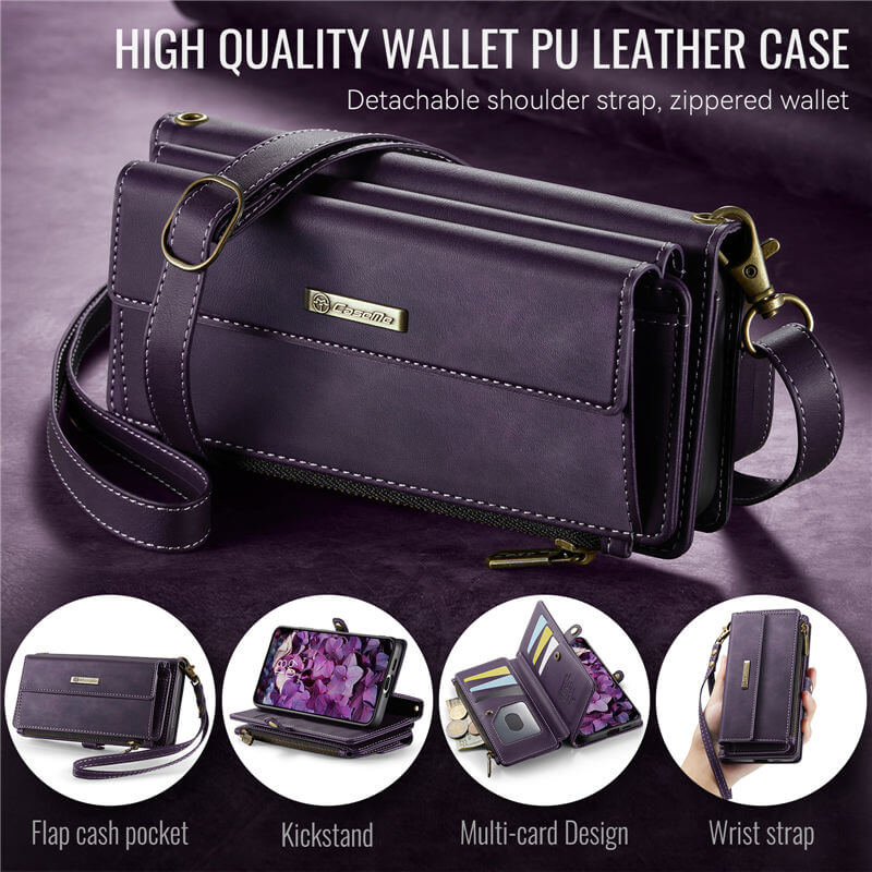 CaseMe Samsung Galaxy S21 Ultra Wallet Case – RFID Blocking, 9 Card Slots, Crossbody Strap & Wireless Charging