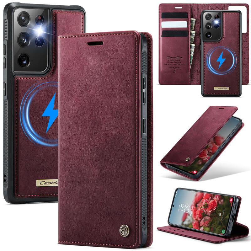 CaseMe Samsung Galaxy S21 Ultra 2-in-1 Magnetic Wallet Case – Wireless Charging & RFID Blocking Red