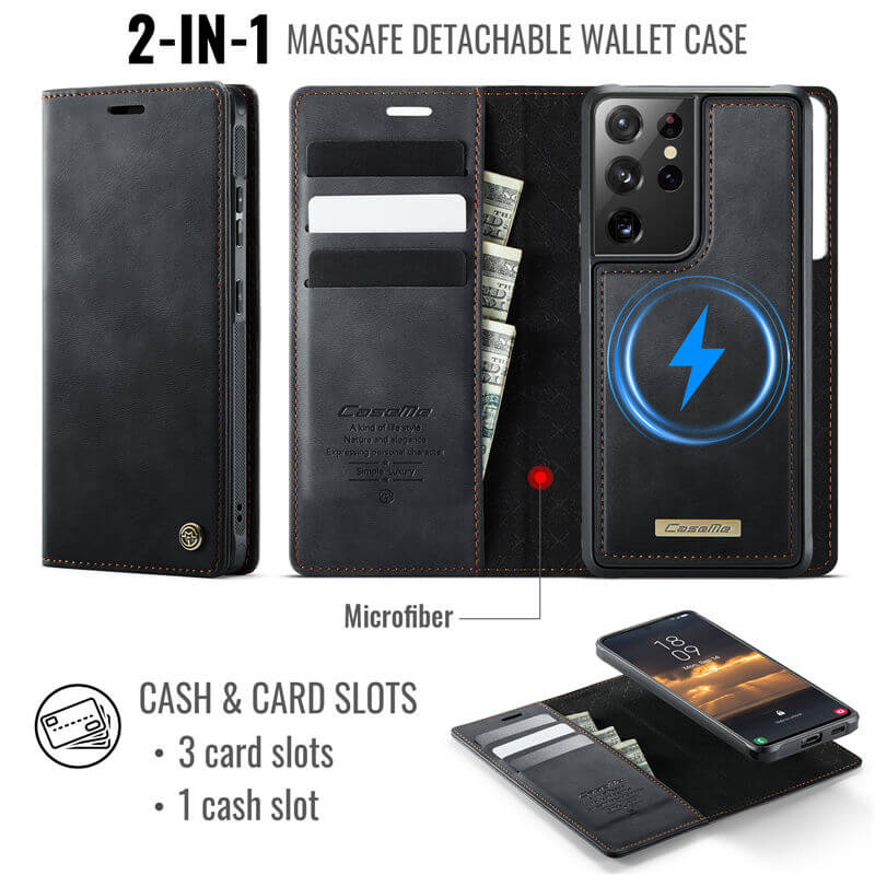 CaseMe Samsung Galaxy S21 Ultra 2-in-1 Magnetic Wallet Case with RFID Blocking