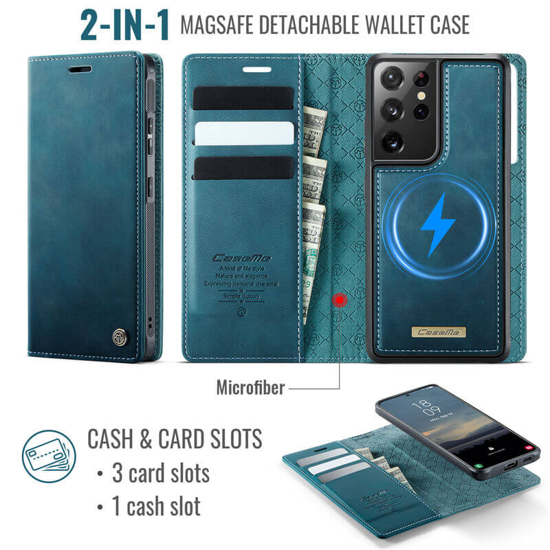 CaseMe Samsung Galaxy S21 Ultra 2-in-1 Magnetic Wallet Case with RFID Blocking