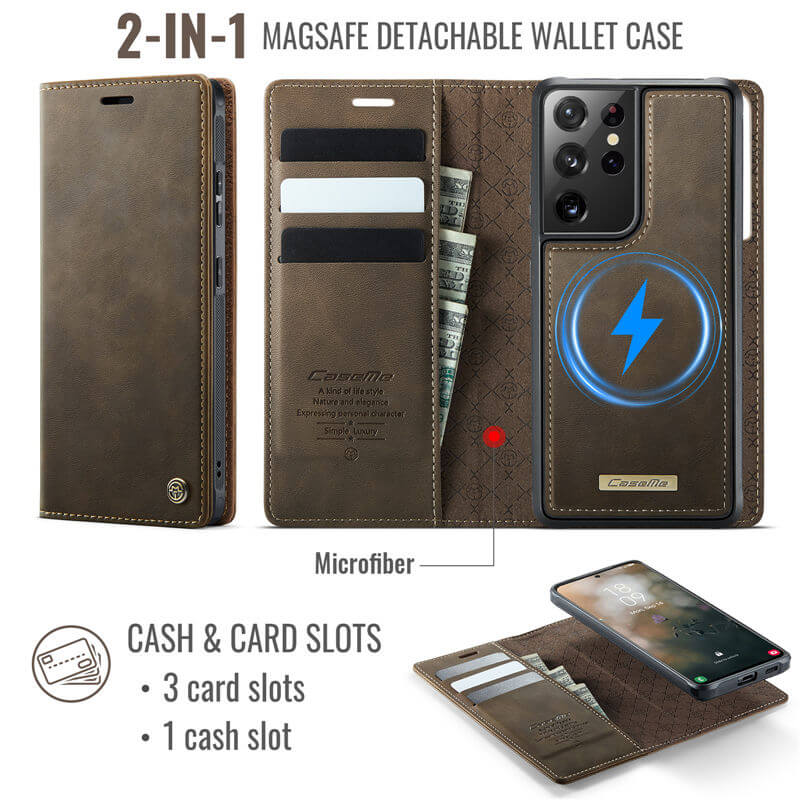 CaseMe Samsung Galaxy S21 Ultra 2-in-1 Magnetic Wallet Case with RFID Blocking