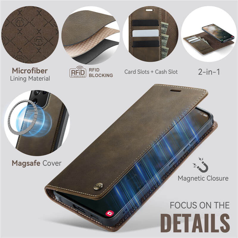 CaseMe Samsung Galaxy S21 Ultra 2-in-1 Magnetic Wallet Case with RFID Blocking