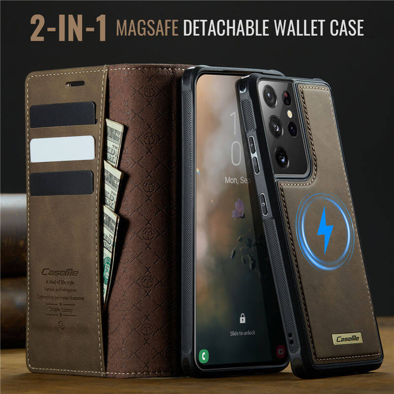 CaseMe Samsung Galaxy S21 Ultra 2-in-1 Magnetic Wallet Case with RFID Blocking