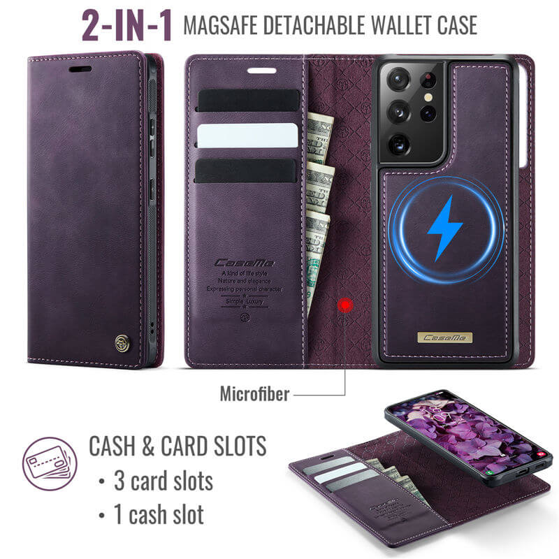 CaseMe Samsung Galaxy S21 Ultra 2-in-1 Magnetic Wallet Case with RFID Blocking