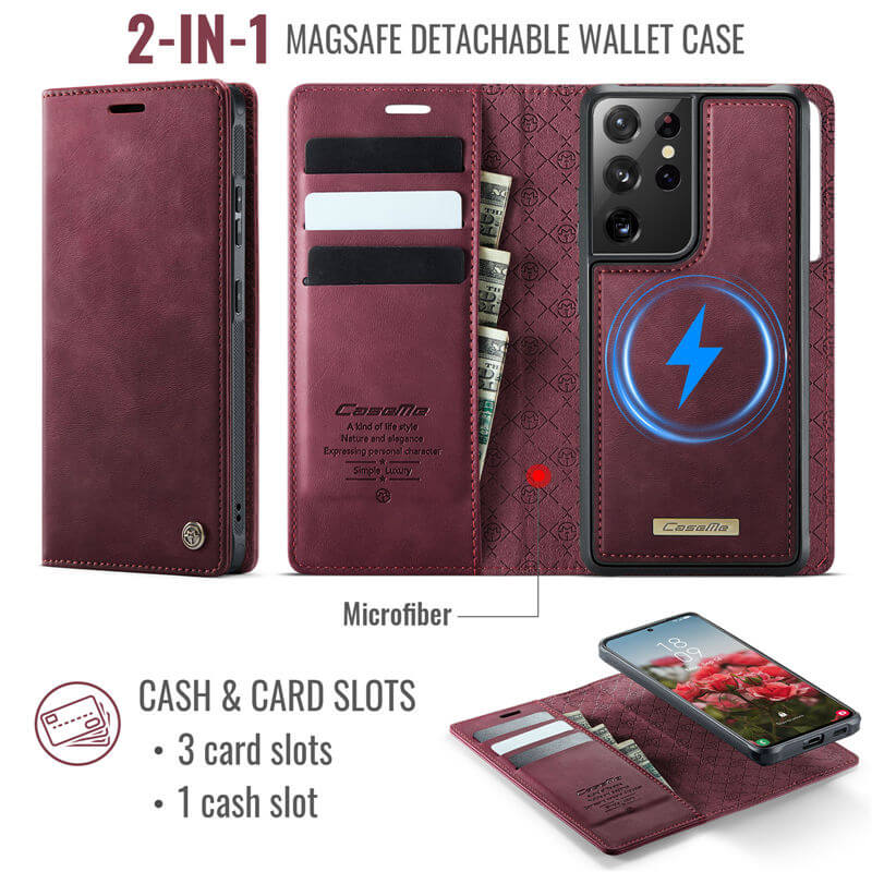 CaseMe Samsung Galaxy S21 Ultra 2-in-1 Magnetic Wallet Case with RFID Blocking