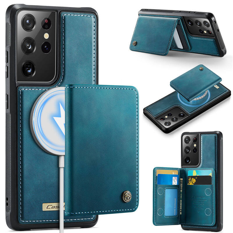 CaseMe Samsung Galaxy S21 Ultra 2-in-1 Magnetic Wallet Case with RFID Blocking & Wireless Charging - Blue