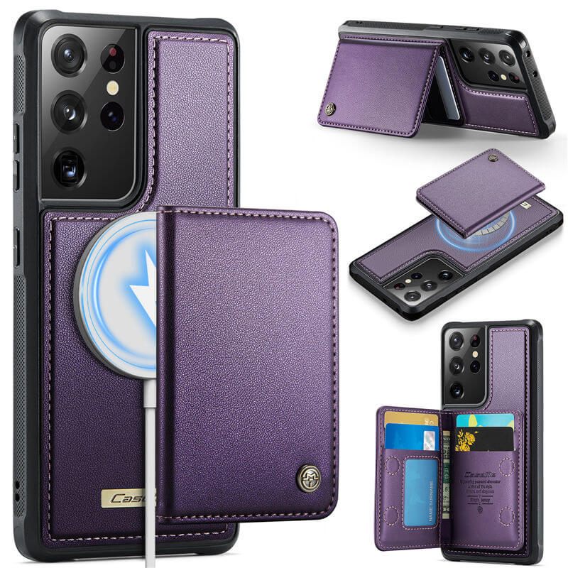 CaseMe Samsung Galaxy S21 Ultra 2-in-1 Magnetic Wallet Case with RFID Blocking & Wireless Charging - Purple
