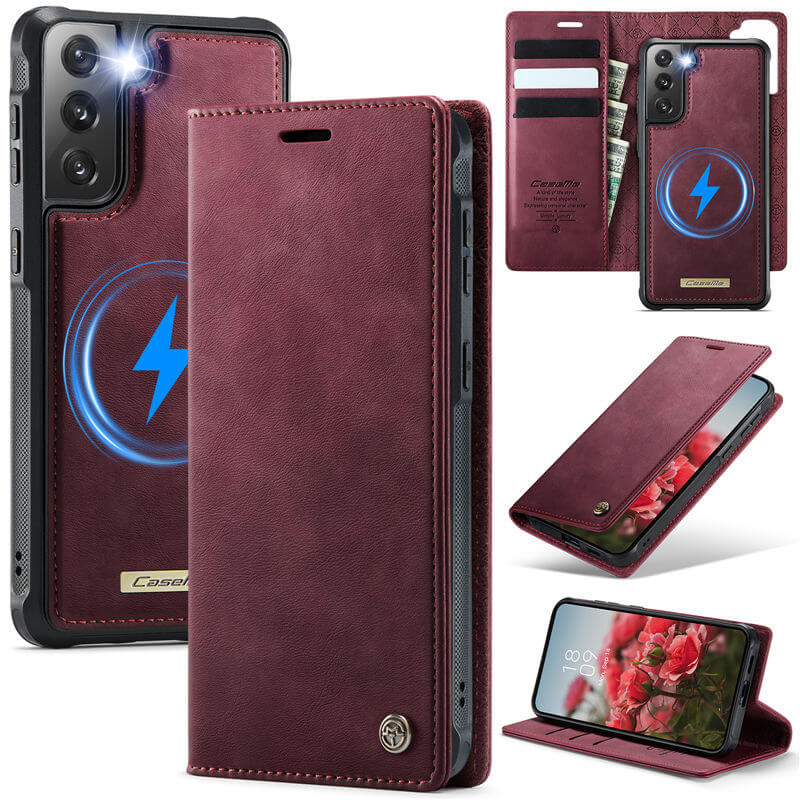 CaseMe Samsung Galaxy S21 2-in-1 Magnetic Wallet Case – Wireless Charging & RFID Blocking Red