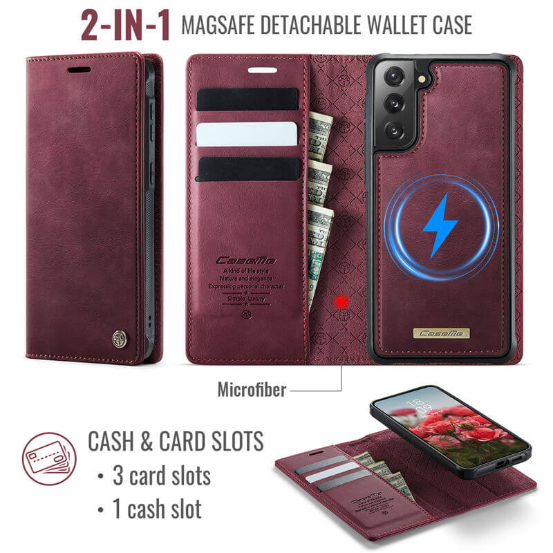 CaseMe Samsung Galaxy S21 Plus 2-in-1 Magnetic Wallet Case with RFID Blocking