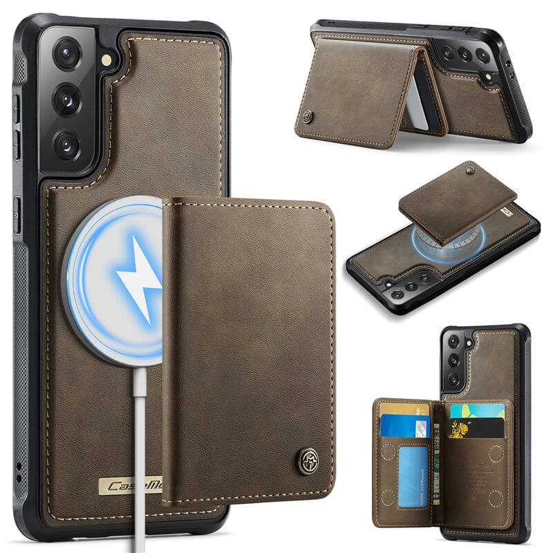 CaseMe Samsung Galaxy S21 2-in-1 Magnetic Wallet Case with RFID Blocking & Wireless Charging - Coffee