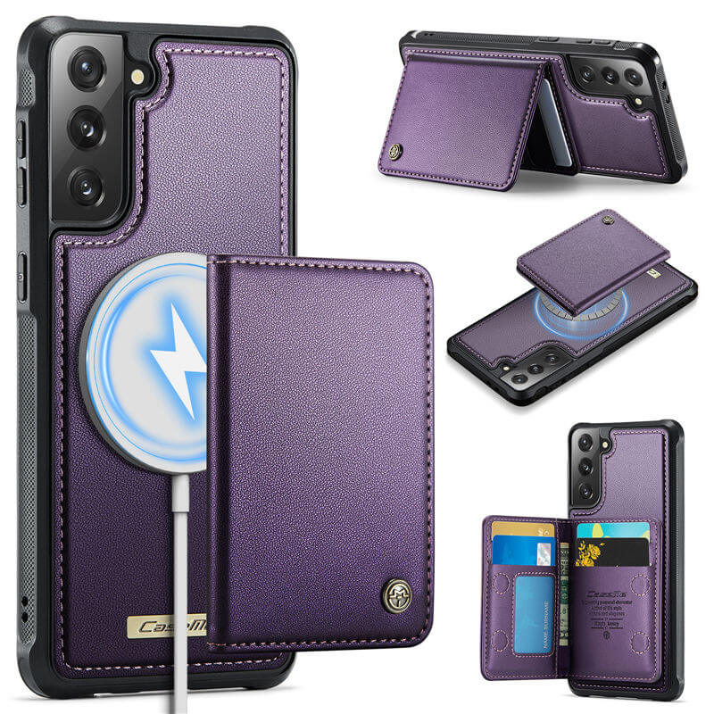 CaseMe Samsung Galaxy S21 2-in-1 Magnetic Wallet Case with RFID Blocking & Wireless Charging - Purple