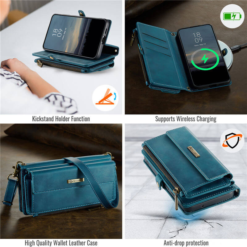 CaseMe Samsung Galaxy S22 Plus Wallet Case – RFID Blocking, 9 Card Slots, Crossbody Strap & Wireless Charging