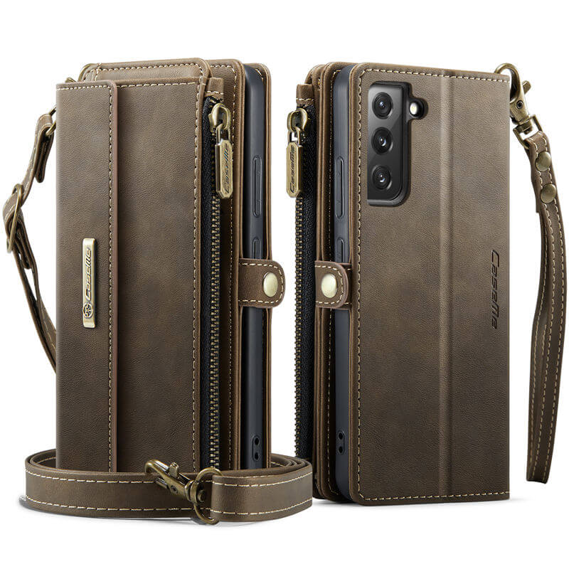 CaseMe Samsung Galaxy S22 Wallet Case – RFID Blocking, 9 Card Slots, Crossbody Strap & Wireless Charging