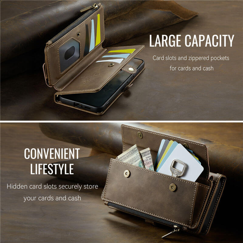 CaseMe Samsung Galaxy S22 Wallet Case – RFID Blocking, 9 Card Slots, Crossbody Strap & Wireless Charging