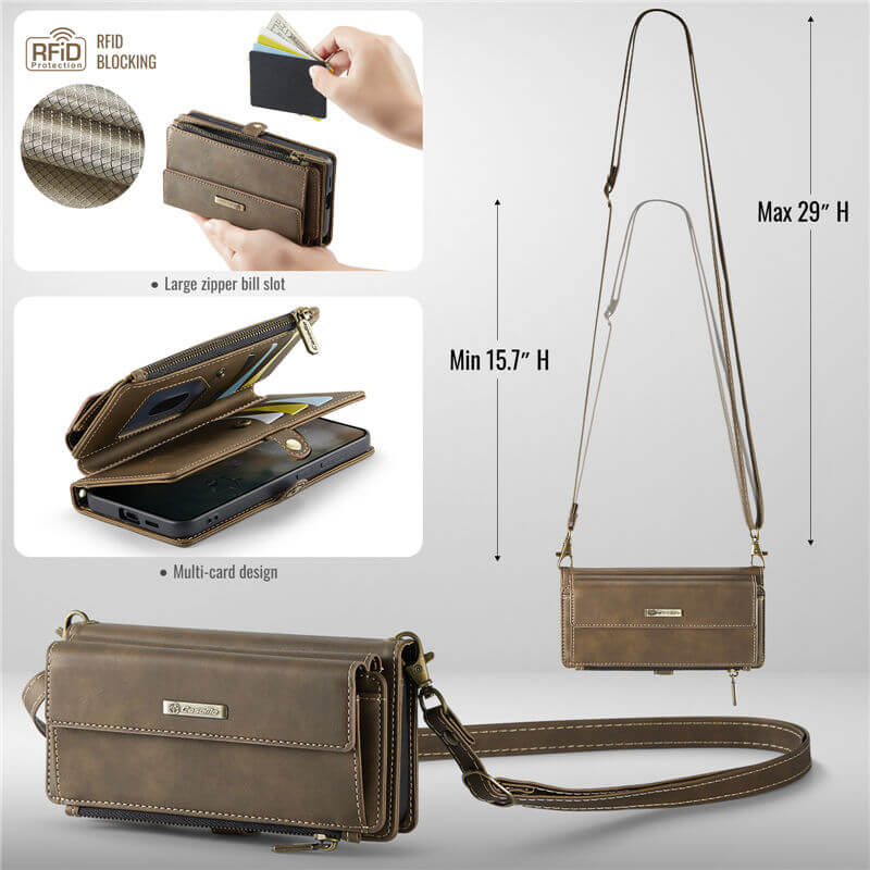 CaseMe Samsung Galaxy S22 Wallet Case – RFID Blocking, 9 Card Slots, Crossbody Strap & Wireless Charging