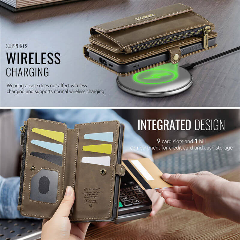 CaseMe Samsung Galaxy S22 Wallet Case – RFID Blocking, 9 Card Slots, Crossbody Strap & Wireless Charging