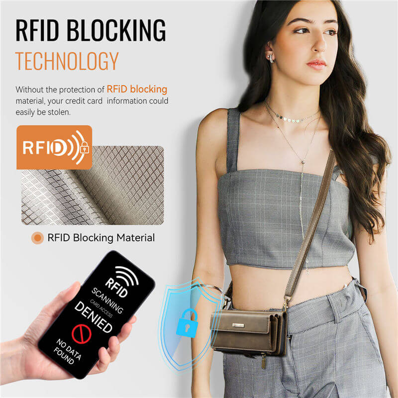 CaseMe Samsung Galaxy S22 Wallet Case – RFID Blocking, 9 Card Slots, Crossbody Strap & Wireless Charging