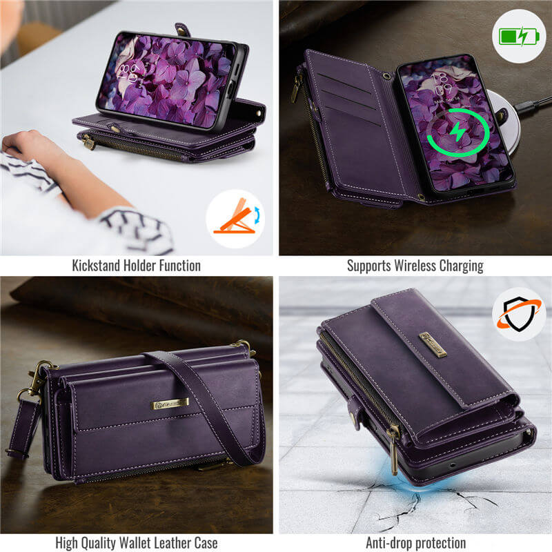 CaseMe Samsung Galaxy S22 Wallet Case – RFID Blocking, 9 Card Slots, Crossbody Strap & Wireless Charging