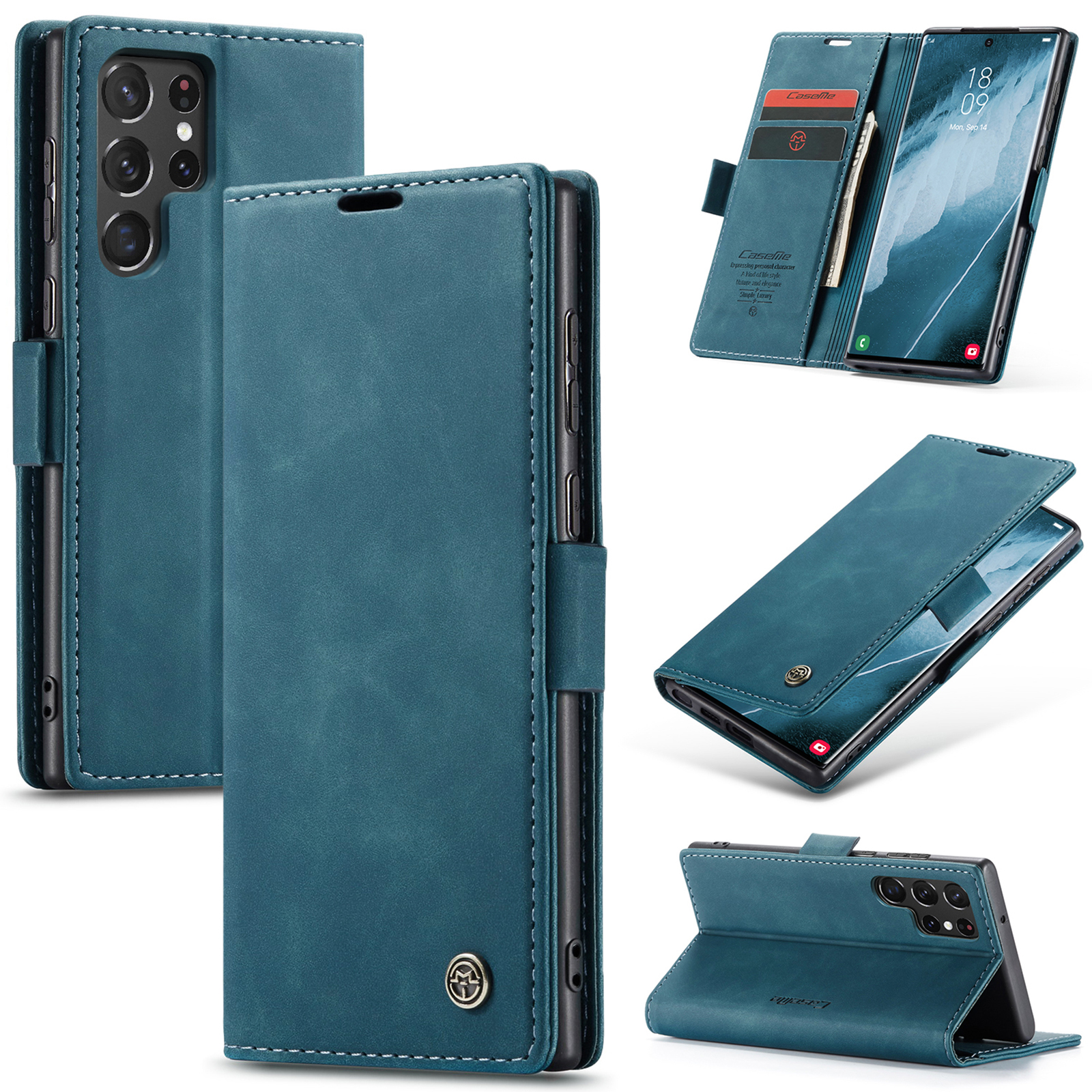 CaseMe Samsung Galaxy S22 Ultra Wallet Magnetic Case Blue - Click Image to Close