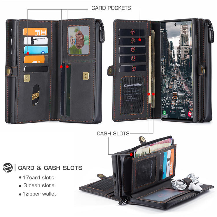 CaseMe Samsung Galaxy S22 Ultra Multi-Functional Wallet Case Black