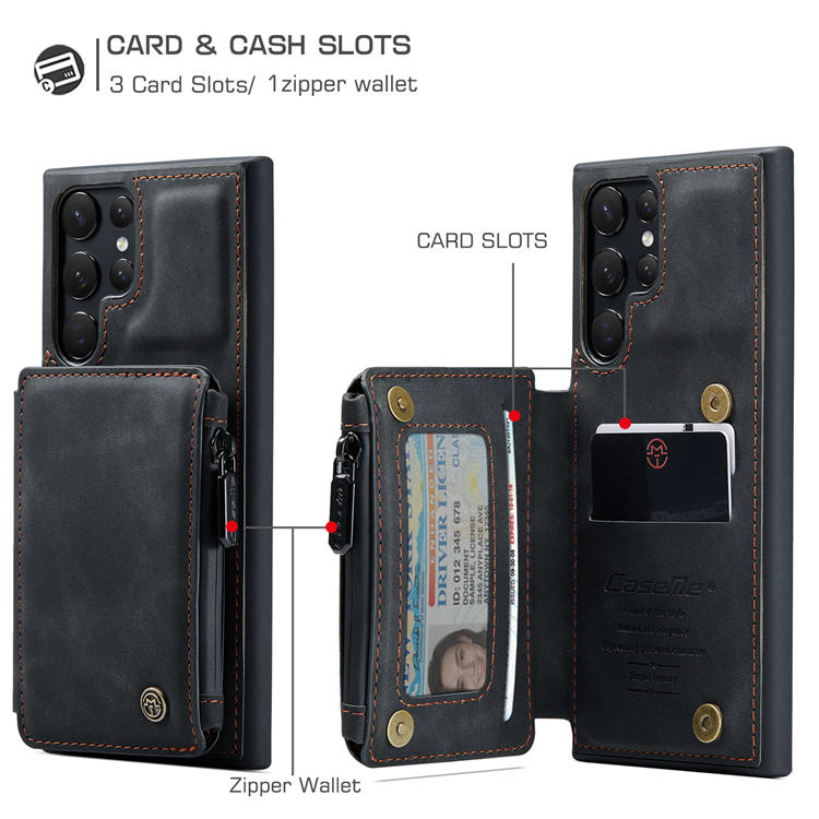 CaseMe Samsung Galaxy S22 Ultra Wallet RFID Blocking Case Black