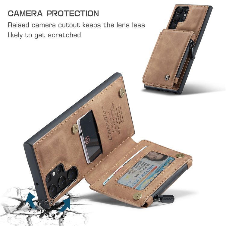 CaseMe Samsung Galaxy S22 Ultra Wallet RFID Blocking Case Brown