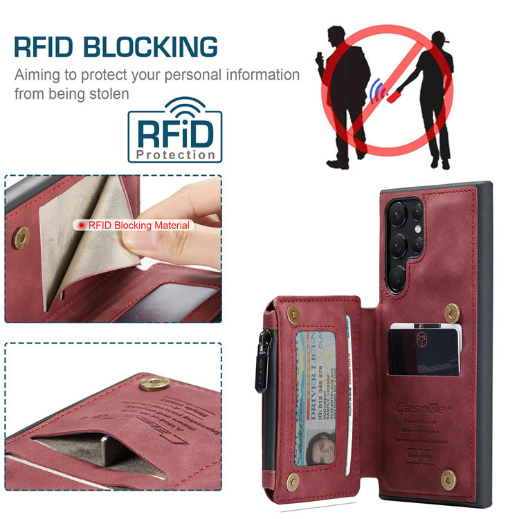 CaseMe Samsung Galaxy S22 Ultra Wallet RFID Blocking Case Red