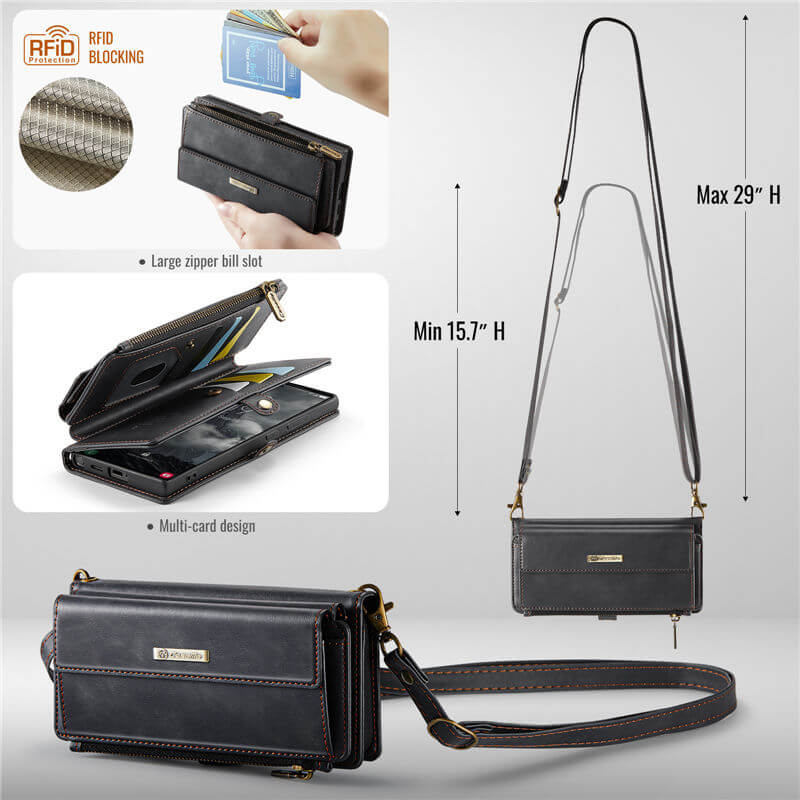 CaseMe Samsung Galaxy S22 Ultra Wallet Case – RFID Blocking, 9 Card Slots, Crossbody Strap & Wireless Charging